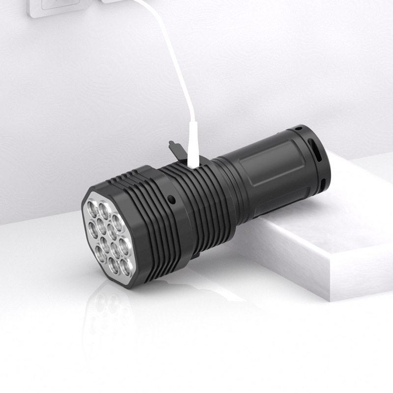 New 12Led Strong Light Flashlight Outdoor Cycling Lighting USB Rechargeable Cob Side Light Handheld Lighting