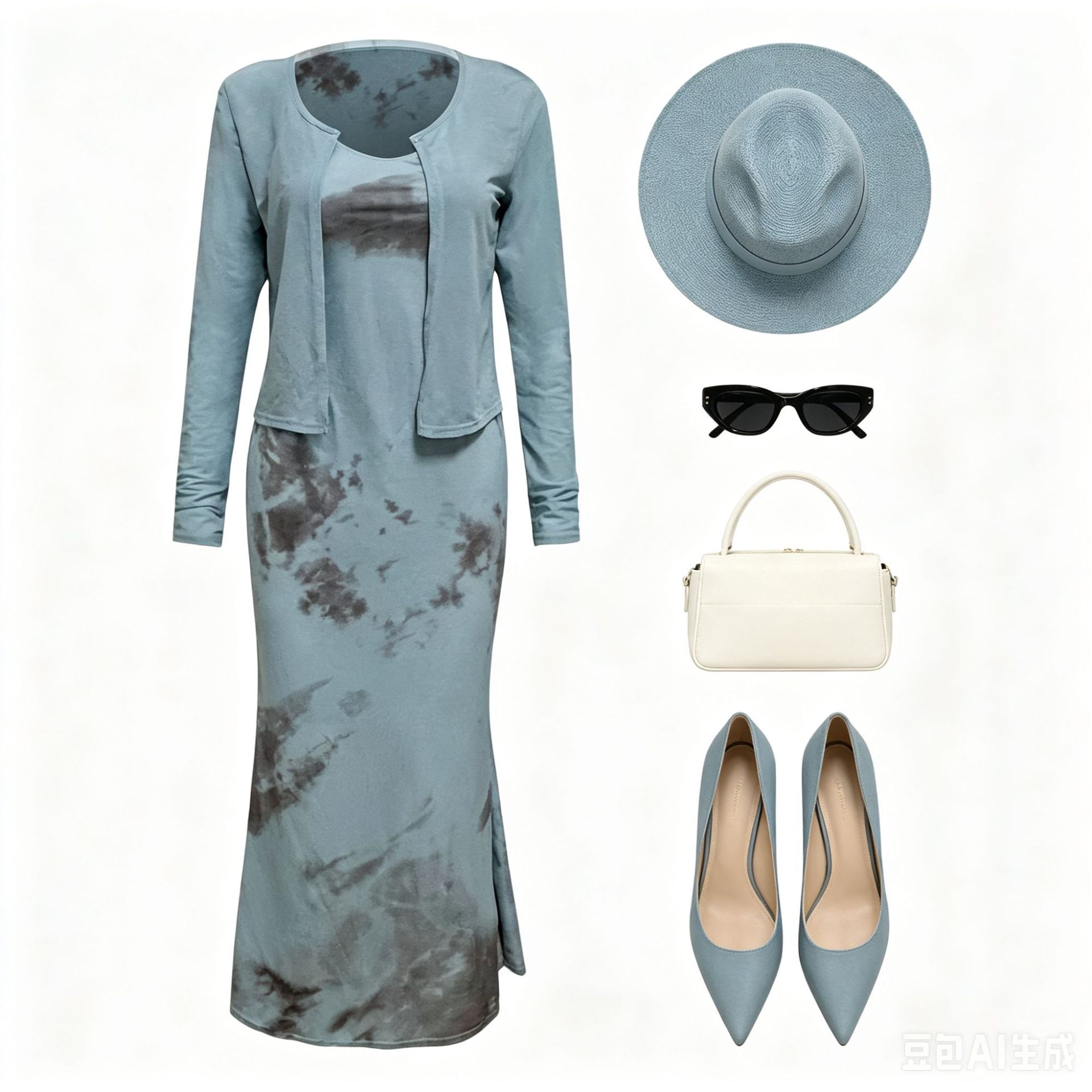 Blue Floral Bodycon Dress Set Slim Fit Waist Cinching Adjustable Straps Spring Fall Vacation Style Wholesale
