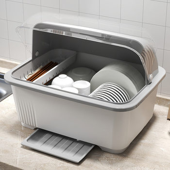 Kitchen Dish Storage Rack with Lid Dustproof Draining Storage Box Household Dish Storage Cupboard Tableware Draining Rack