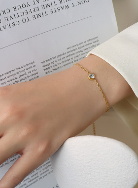 欧美ins风bracelet钻手链 钻石镶嵌手链闺蜜手饰钛钢18k金饰品