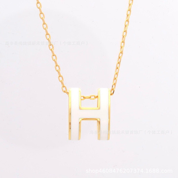 Aijia H Enamel Letter Necklace for Women High-End Version V Cross-Border European and American Chain Pendant Collarbone Tiktok Live Wholesale