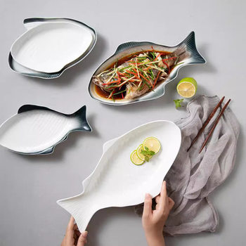 Ceramic Fish Plate Restaurant Creative Fish Plate Personalized Commercial Restaurant Internet Celebrity Steamed Fish Plate Ceramic Tableware Wholesale