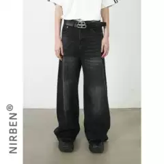 nirben Denim | National fashion washed jeans men's Ruan Shuai Korean style loose washed straight wide-leg mopping pants
