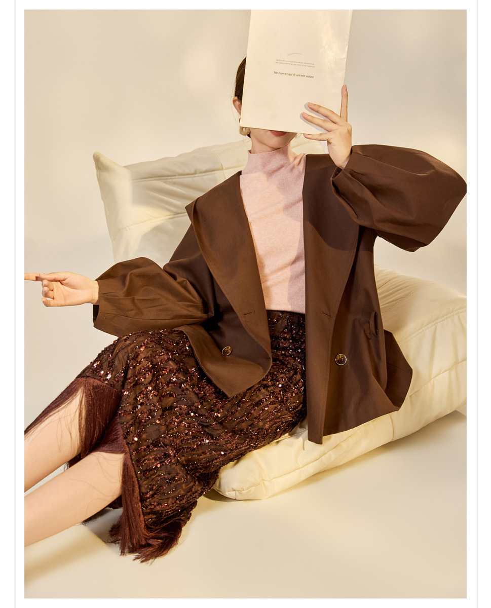 Áo khoác dạ nữ dáng dài buộc dây phối mũ, phong cách thanh lịch — Cacao Brown (7 ngày)