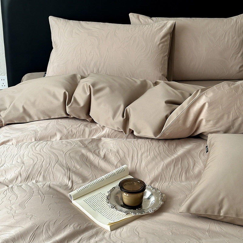 High-End Minimalist Style A-Grade Long-Staple Cotton Four-Piece Bedding Set with Three-Dimensional Jacquard, Skin-Friendly, Suitable for All Seasons, Breathable, No Fluorescence
