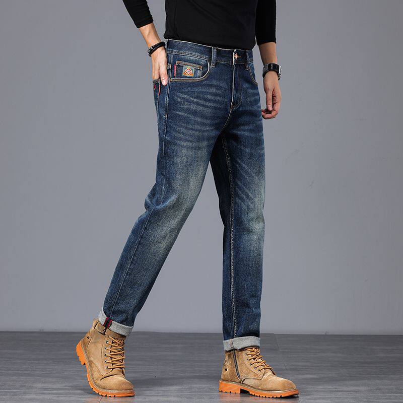 Quần Jeans Nam Ống Đứng Cao Cấp Dáng Ôm Vừa Vặn Màu Xanh Denim