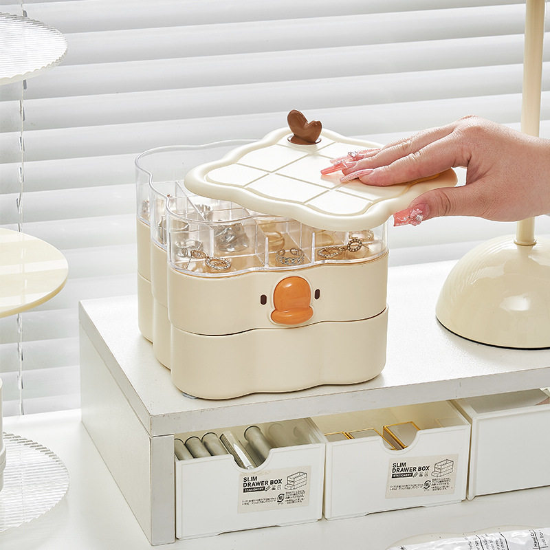 Rotating Jewelry Box Fine Hair Accessories Large Capacity Dustproof Box Ring Necklace Earrings Earrings Cute Storage Box