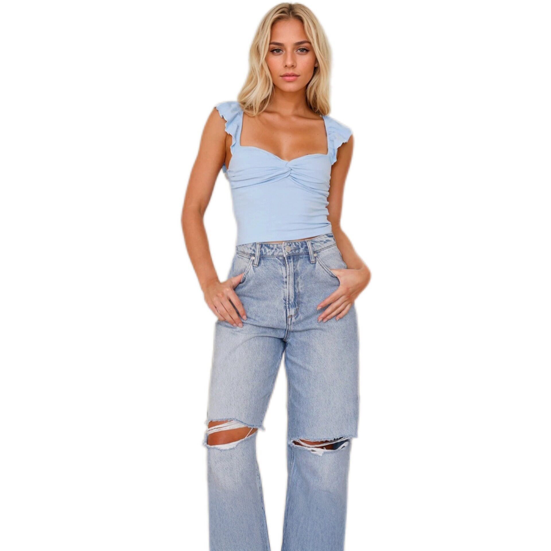 Womens Sexy Short Sleeve T Shirt Square Neck Slim Fit Spring Summer Casual Wear Wholesale Available