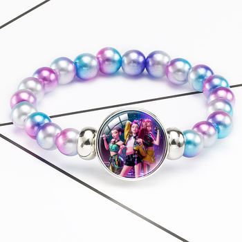 European and American Hot-Selling Gradient Beaded Bracelet Kpop Hunter Girl Group Inlaid Crystal Bracelet with Concealed Buckle Detachable Elastic Bracelet