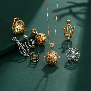 Japanese and Korean Sachet Ball Pearl Electroplated Sterling Silver Pendant Empty Support Female Cut Out Ball Cage Lantern Punch-Free Pendant Buckle Head