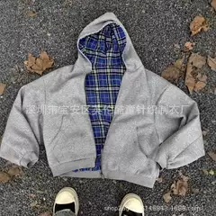 Zipper Cardigan 2024 New Cross-Border Plaid Makeup Print National Trend Treasure Boy Hoodie Wholesale