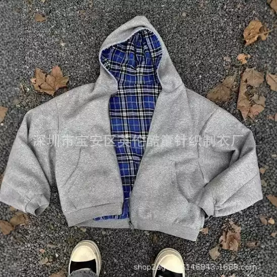 Zipper Cardigan 2024 New Cross-Border Plaid Makeup Print National Trend Treasure Boy Hoodie Wholesale