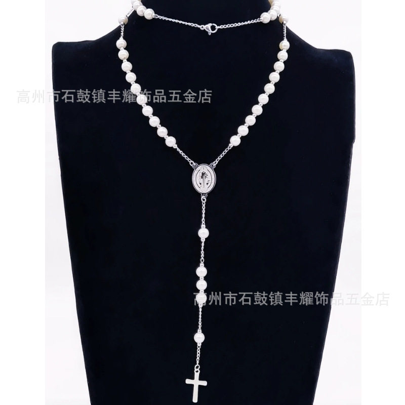 6mm Pearl series Buddha beads necklace clavicle chain stainless steel round beads necklace cross-border hot sale