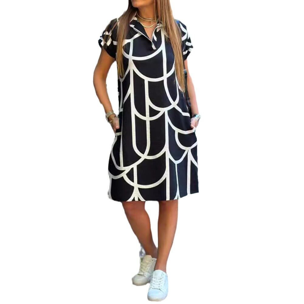 Summer Floral V Neck Pocket Short Sleeve Dress Womens Casual Style Perfect for Everyday Wear Wholesale Available