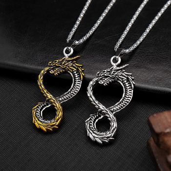 Temu hot sale cross-border personalized simple two-color ring Dragon retro men's pendant necklace Temu one-piece delivery