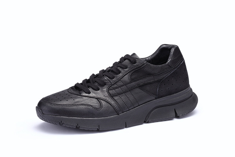 Giày sneaker nam da bò lộn thời trang phong cách Hàn Quốc — Màu đen