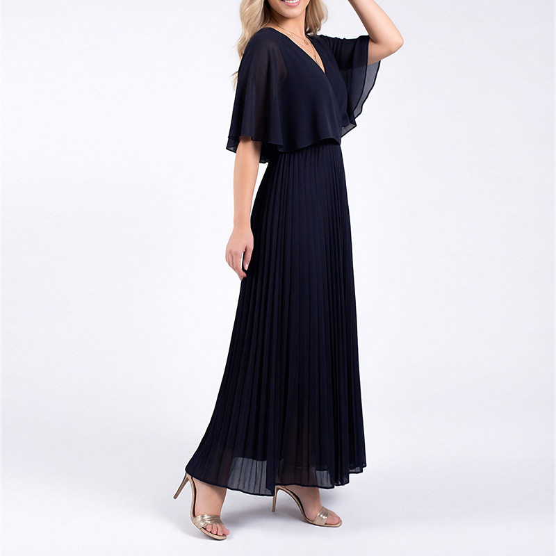 Summer Maxi Dress for Women V Neck Waist Defined Solid Color Vacation Style Wholesale Available