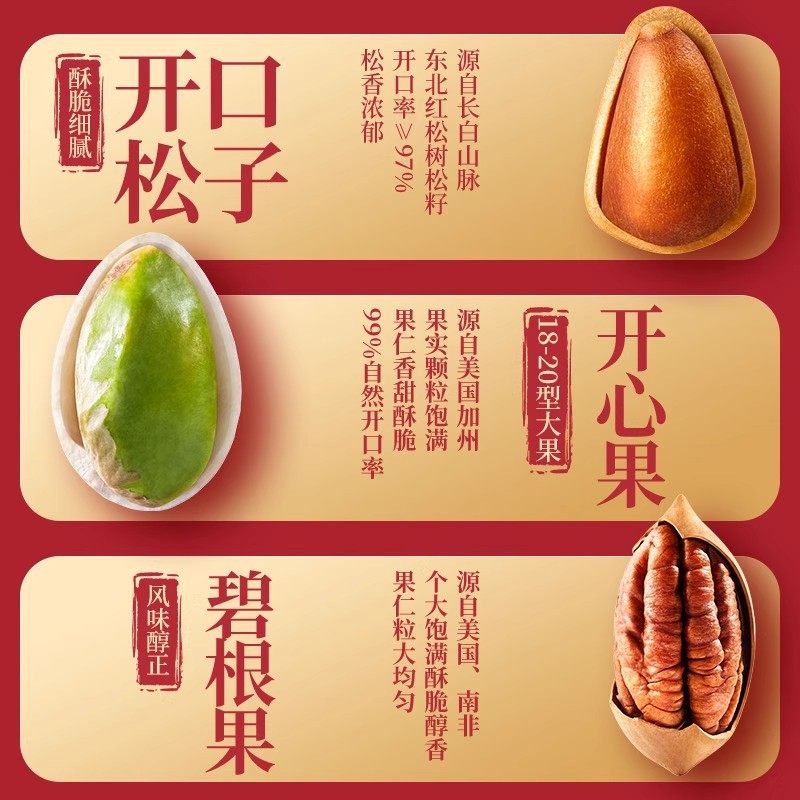 Official Three Squirrels Pure Nut Dingjin B Style Gift Box 2000g/17 Bags Snack Gift Pack Holiday Gift