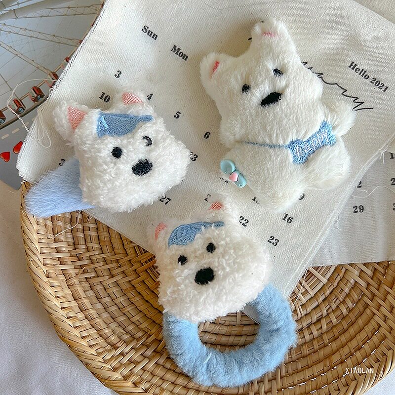 西高地毛绒小狗发夹高颜值可爱软萌少女甜美ins学生发圈配饰毛毛