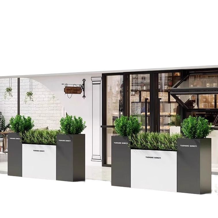 Outdoor wrought iron metal flower box combination outdoor commercial plaza external pendulum fence partition stainless steel flower trough