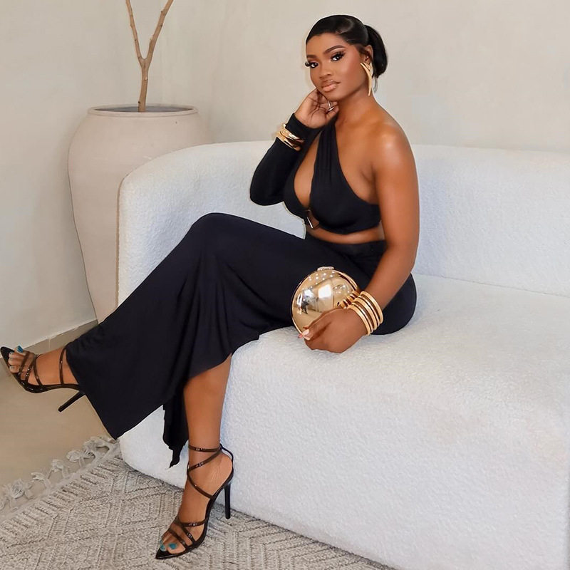 Asymmetrical One Shoulder Dress Hollow Out Bodycon Fit Slit Design Elegant Evening Wear Wholesale Available
