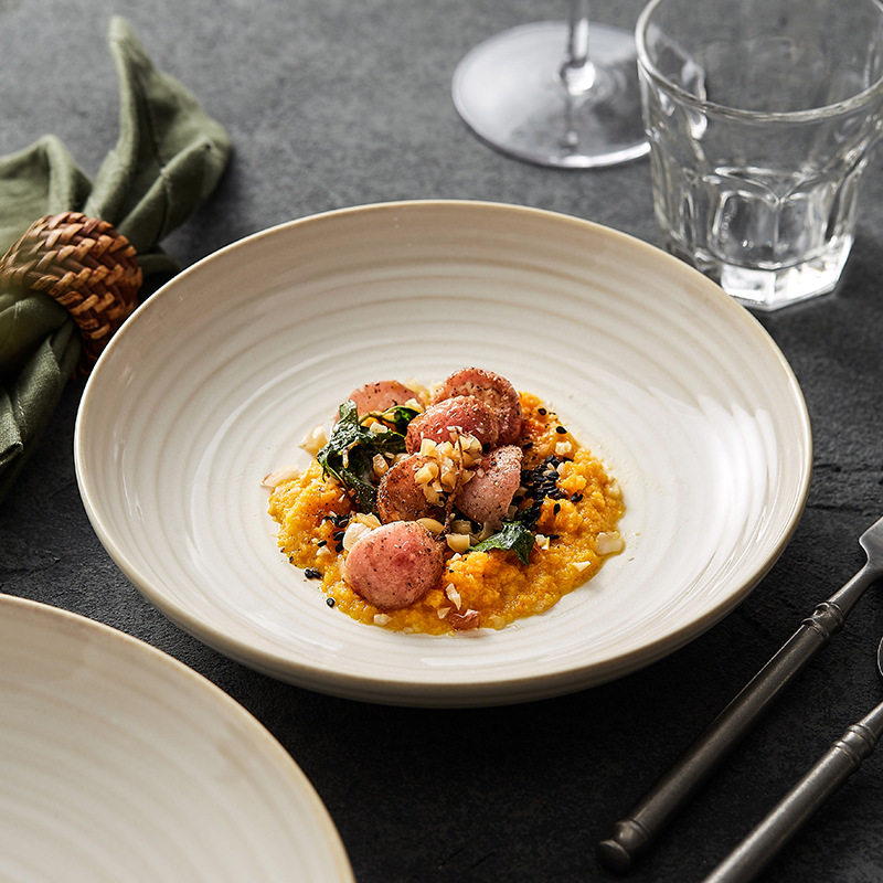 Dehua Ceramic Tableware Wholesale Deep Dish Plates Bowls for Home Use High-End Japanese-Style Tableware Western Salad Plates Novel Design