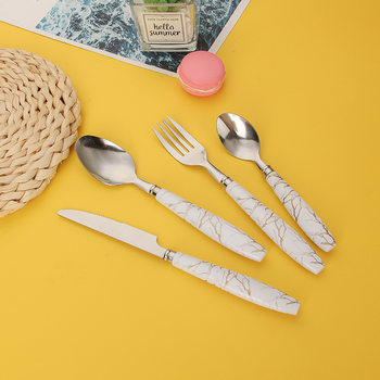 Cross-border Stainless Steel Tableware Knife, Fork and Spoon Set Marble Handle Hotel Western Steak Knife Gift Four-piece Set