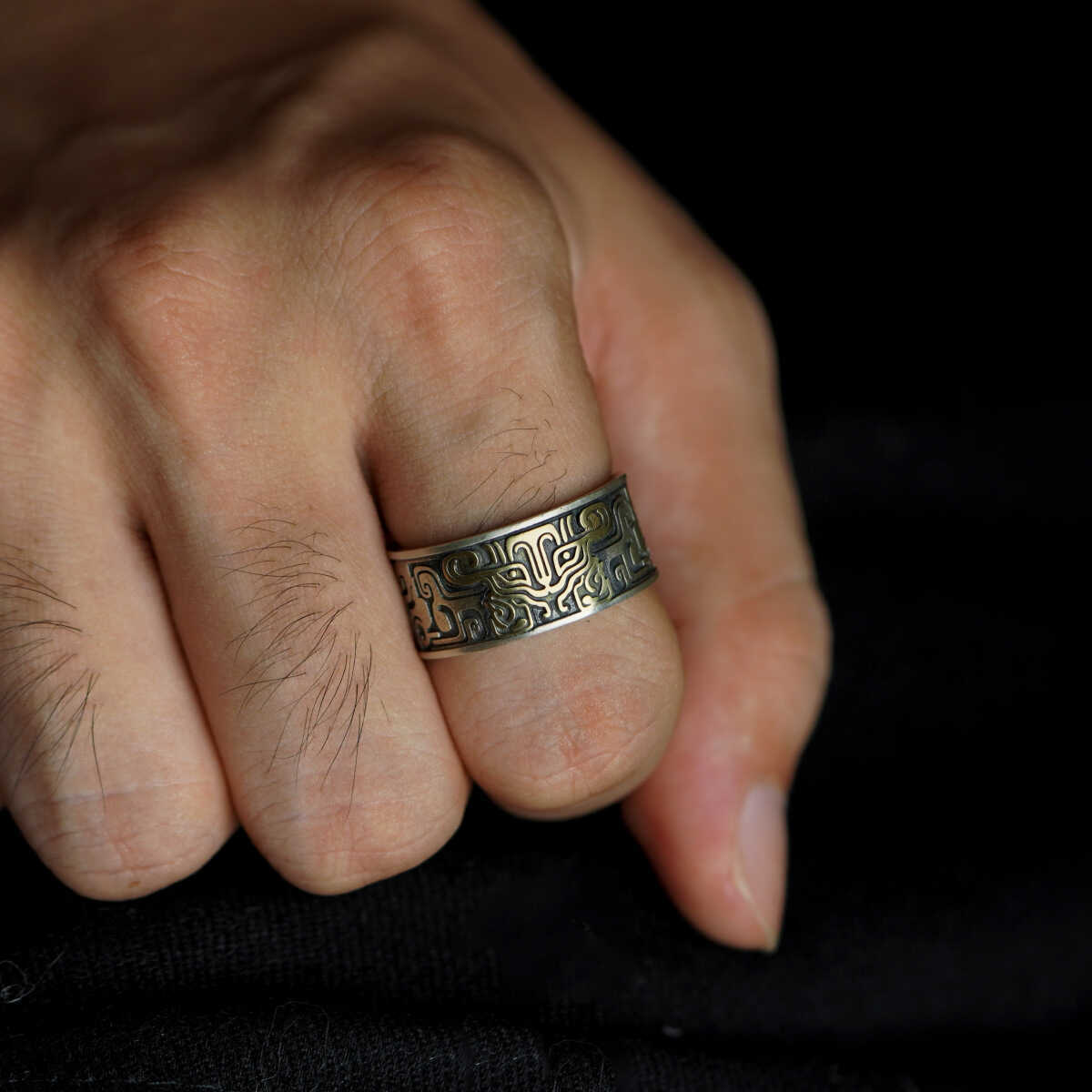 Chinese Style Auspicious Beast Gluttonous Pattern Ring Men's Aggressive Fashion Open Ring Retro Personalized Finger Ring