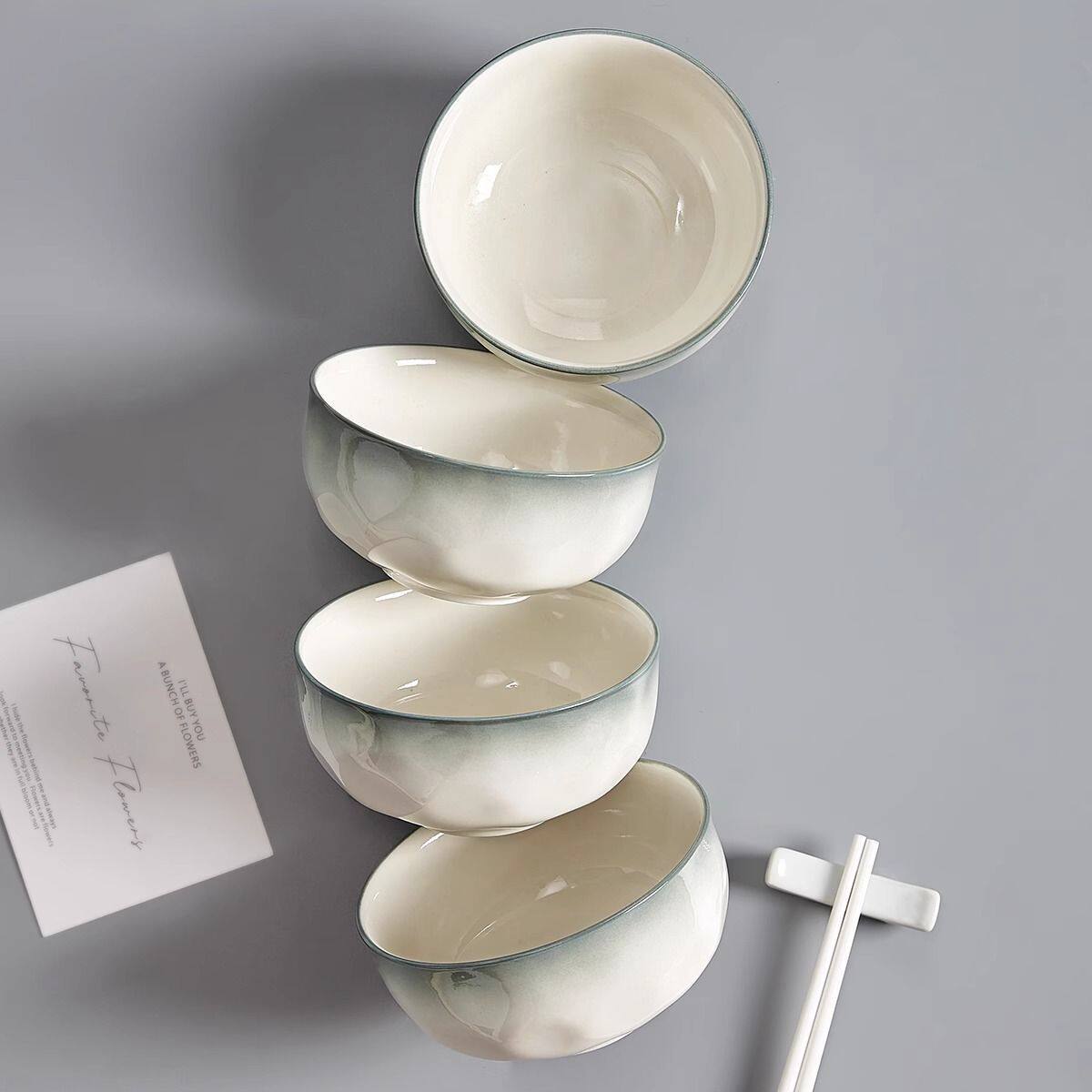 Household Bowl 2025 New High-grade Sense Thickened Ceramic 5-inch Soup Noodle Bowl Underglaze Color High-value Bowl Plate Tableware