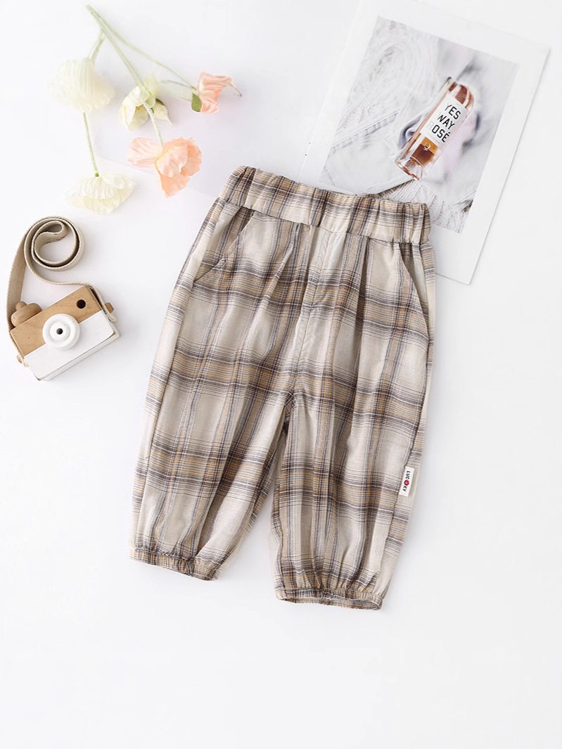 Lazy Style Retro Plaid Wide-Leg Pants, New Summer Elastic Waist Loose Mosquito-Proof Cropped Pants, Versatile Design