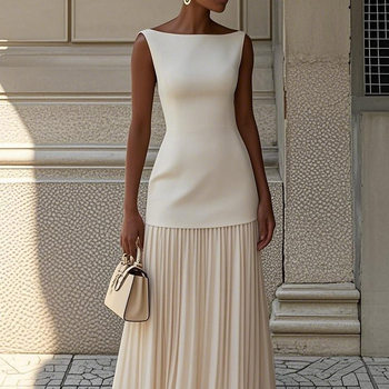 2025 Amazon European and American Clothing Cross-Border Pure Color Sleeveless Knitted Vest + Knitted Skirt Suit Two-Piece Set