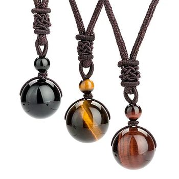 Dragon and cross-border Amazon 16MM tiger eye pendant necklace natural obsidian pendant amethyst necklace wholesale