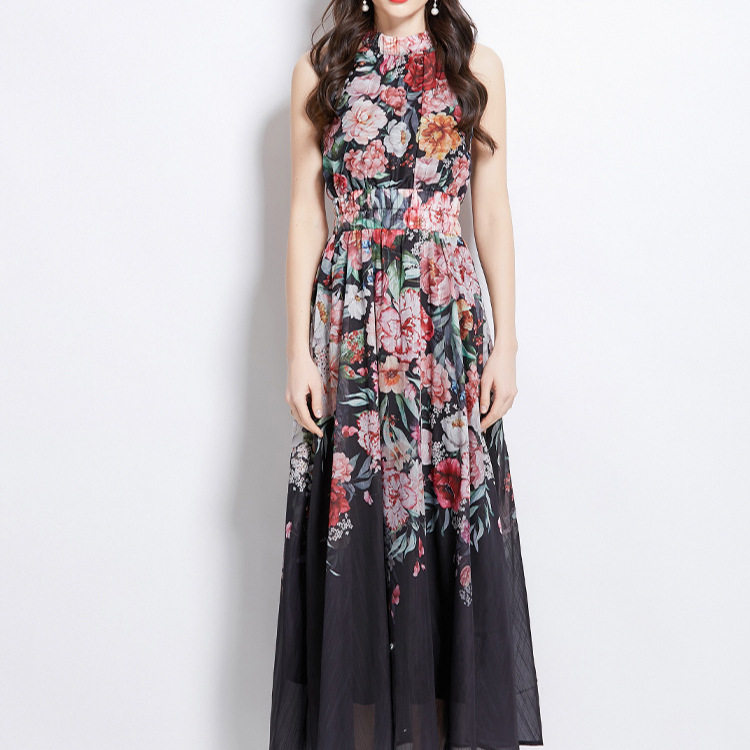 Summer Vacation Off Shoulder Dress Tie Waist Lantern Sleeves Floral Print Chiffon Fabric Perfect for Beach Parties