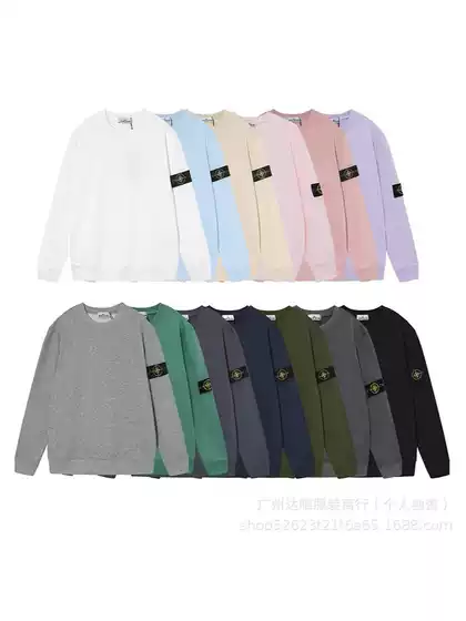 Cross-Border Authentic Classic Stone Monkey Island Solid Color Round Neck Badge Long-Sleeve Pullover Sweatshirt for Men and Women