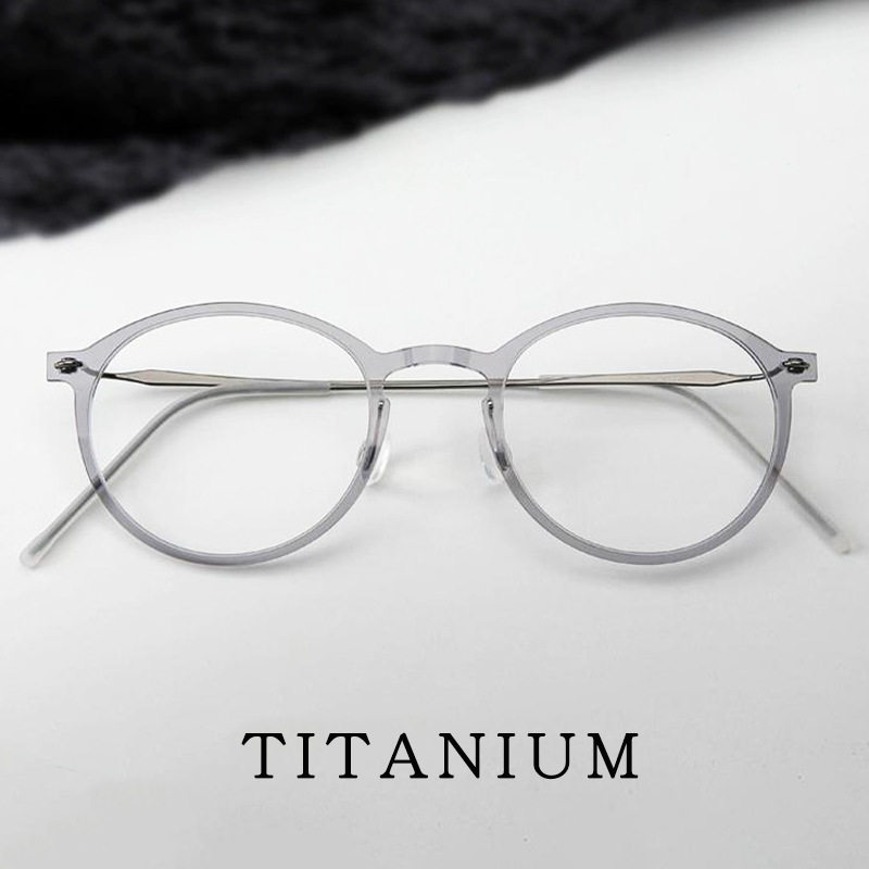 Linde's Same 4.4g Versatile Round Frame Screw-Free Design Ultra-Light Pure Titanium Plain Glasses Frame 6541 Can Be Matched with Degrees