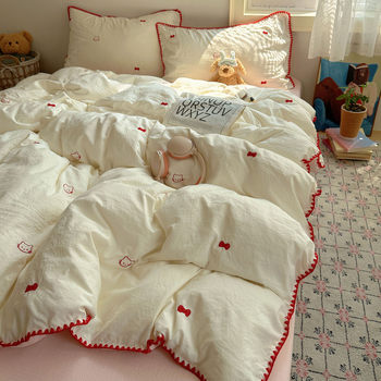 Class a Double-Layer Gauze Four-Piece Bedding Set 2025 New Embroidered Duvet Cover Bed Sheet Quilt Cover Student Dormitory Three-Piece Set