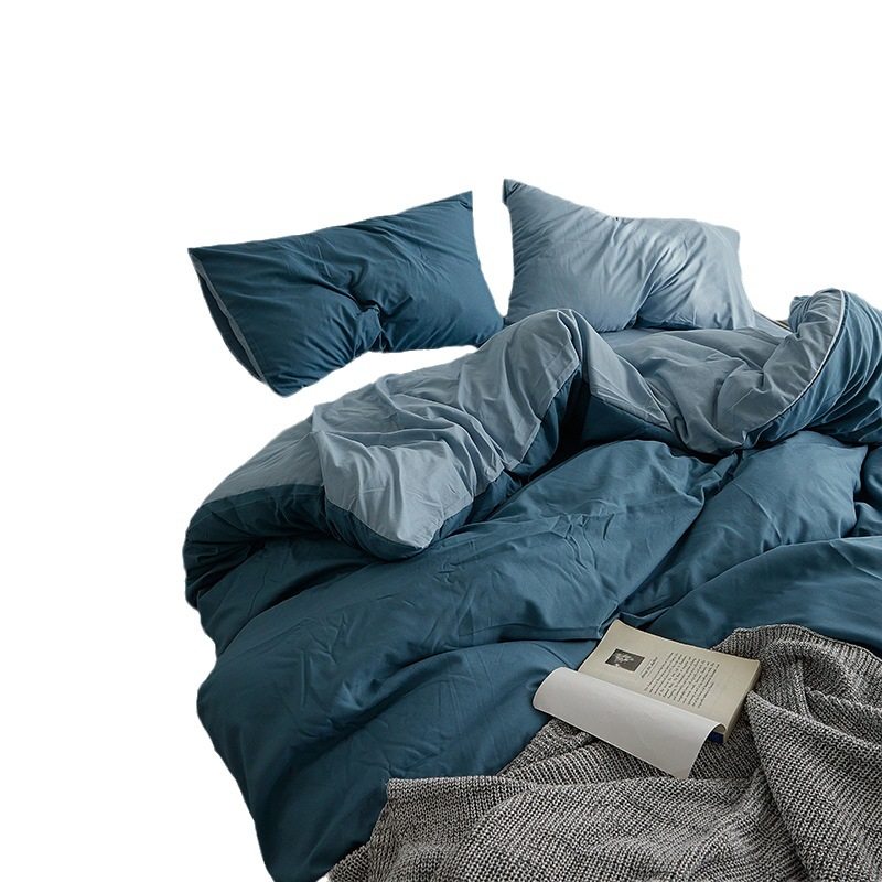 Ins Style Pure Color Four-Piece Student Dormitory Three-Piece Bedding Set Quilt Cover Fitted Sheet Washed Cotton Wholesale