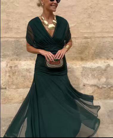 2025欧美风ins跨境女装独立站爆款雪纺印花新款露肩裹胸连衣裙女