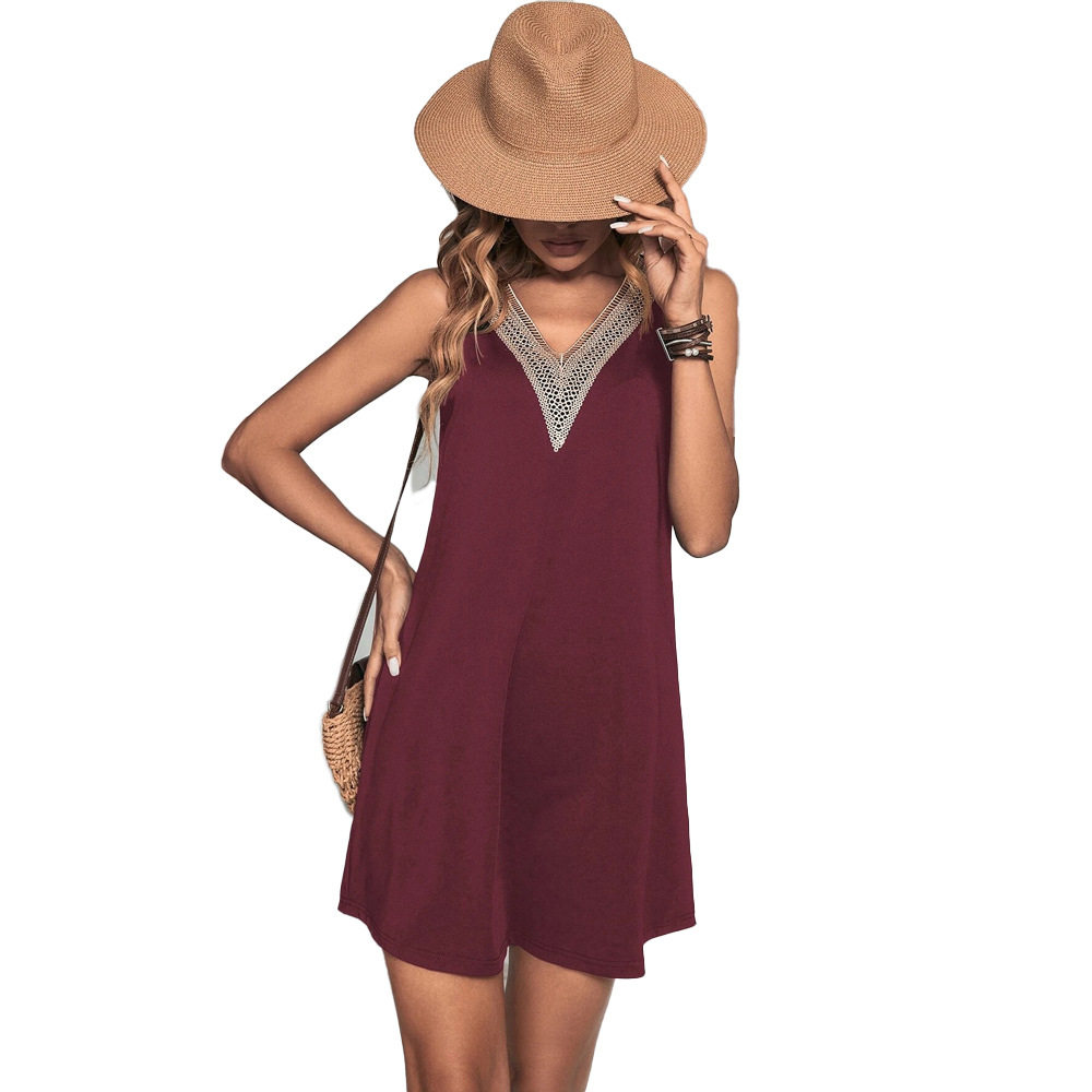 Summer Womens Casual Knit Sleeveless Dress V Neck Holiday Style Lightweight Fabric Wholesale Available