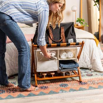 Cross-Border Solid Wood Suitcase Storage Rack Foldable B&B Hotel Entrance Shoe Rack Wooden Double-Layer Luggage Rack