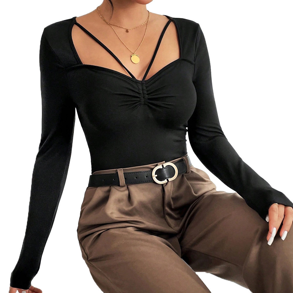 Womens Long Sleeve T Shirt Minimalist Design Solid Color Elegant Style Perfect for Spring Summer Commuting