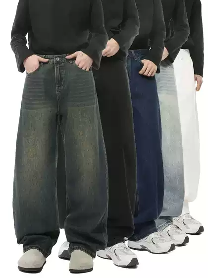 Mtlclothes Men's Clothing | Multi-Color American Retro Distressed Washed Scimitar Jeans Casual Wide-Leg Pants