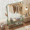Simple Floor-Standing Clothes Hanger for Home Use, Mobile Bedroom Bedside Clothes and Bag Storage Rack, Coat Rack