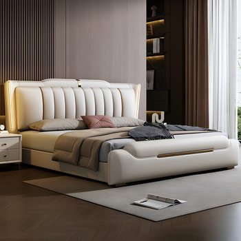 Italian-Style Light Luxury Bed Modern Minimalist 1.8m Master Bedroom Double Bed Atmospheric Soft Storage Wedding L&