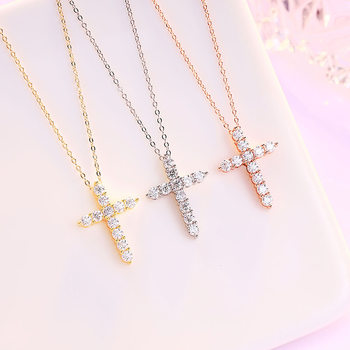 Moissanite Cross Necklace for Women, Full of Diamonds, Super Shiny, 925 Silver, Light Luxury, Niche, High-End, Versatile Women's Clavicle Chain Pendant