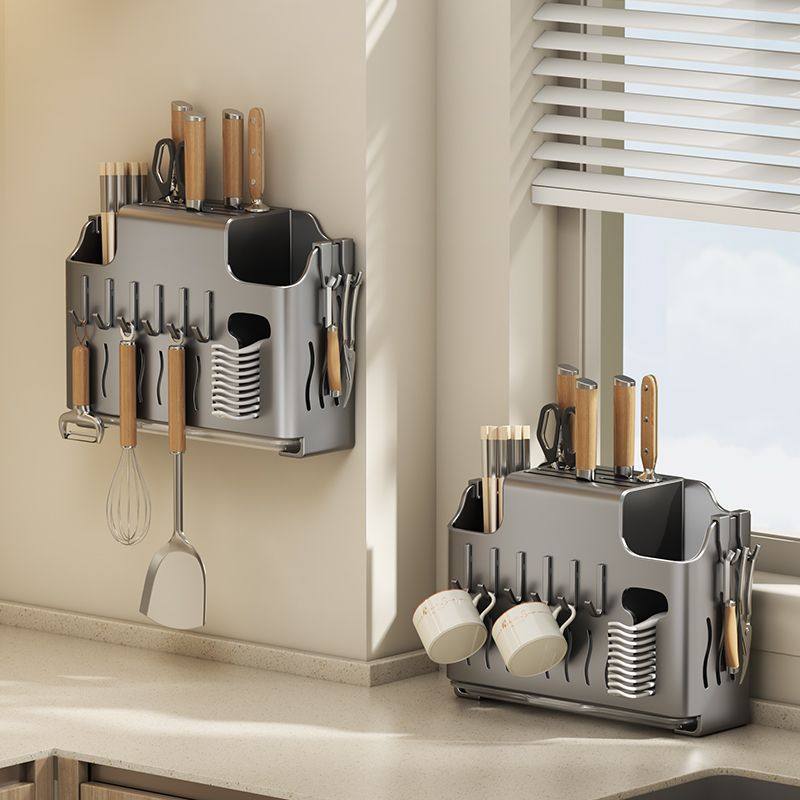 Knife Holder Storage Rack Kitchen Shelf Cutting Board Rack Knife Pot Lid Chopstick Cage Integrated Storage Rack No-Drill Wall-Mounted Rack