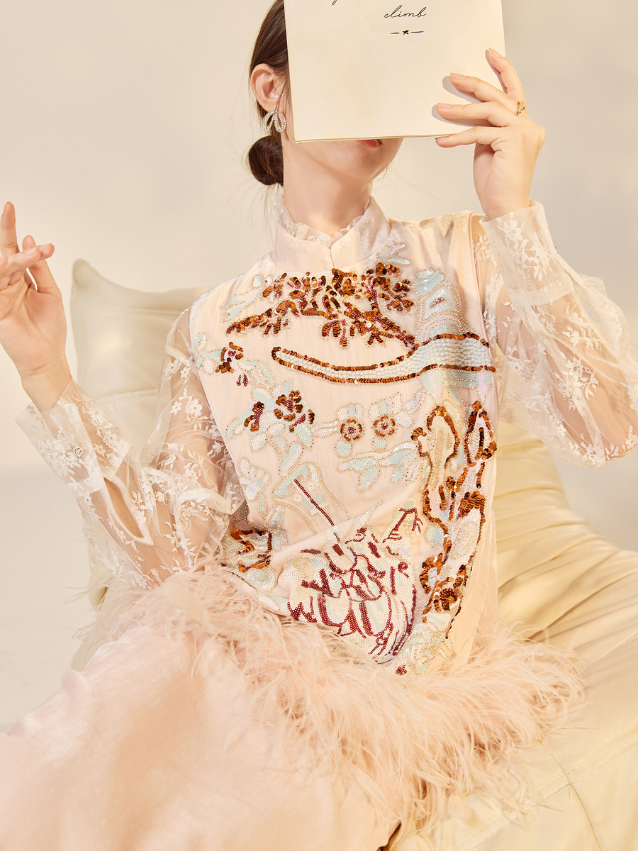 Set 3 món nữ gồm áo gile thêu đính cườm phối lông, sơ mi ren trắng và chân váy xẻ tà dáng chữ A — Áo sơ mi (giao hàng trong 7 ngày), Áo sơ mi (giao hàng trong ngày), Chân váy (giao hàng trong 7 ngày), Chân váy (giao hàng trong ngày)