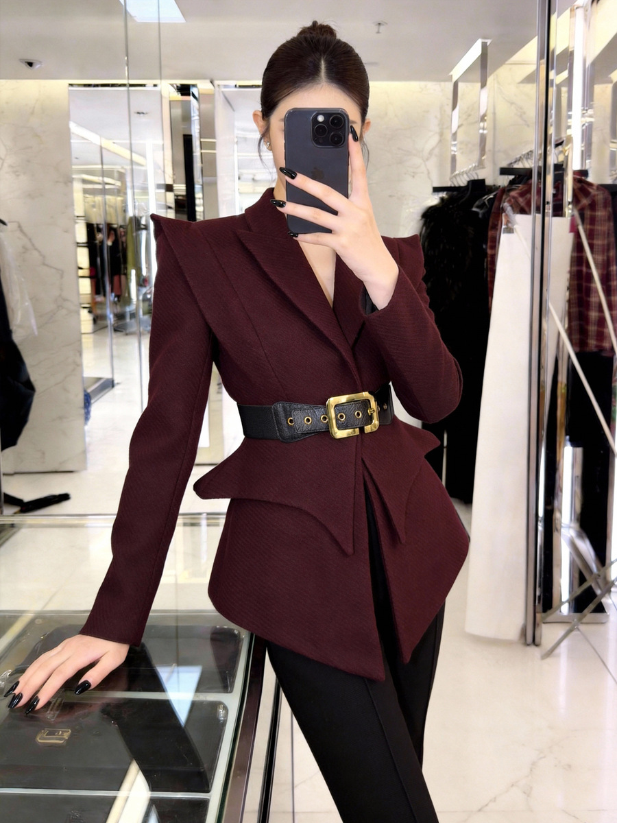 Áo vest nữ công sở dáng ôm thiết kế thanh lịch dày dặn tôn dáng — Màu đỏ rượu