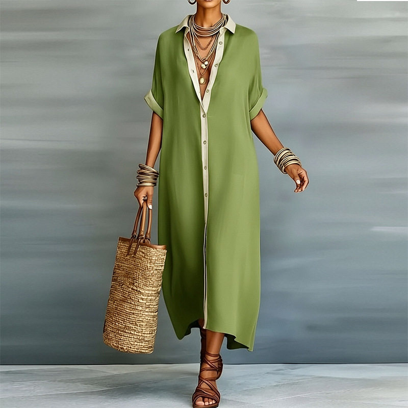 Womens Spring Dress Fashionable Casual Style Loose Fit Button Design Solid Color Perfect for Everyday Wear