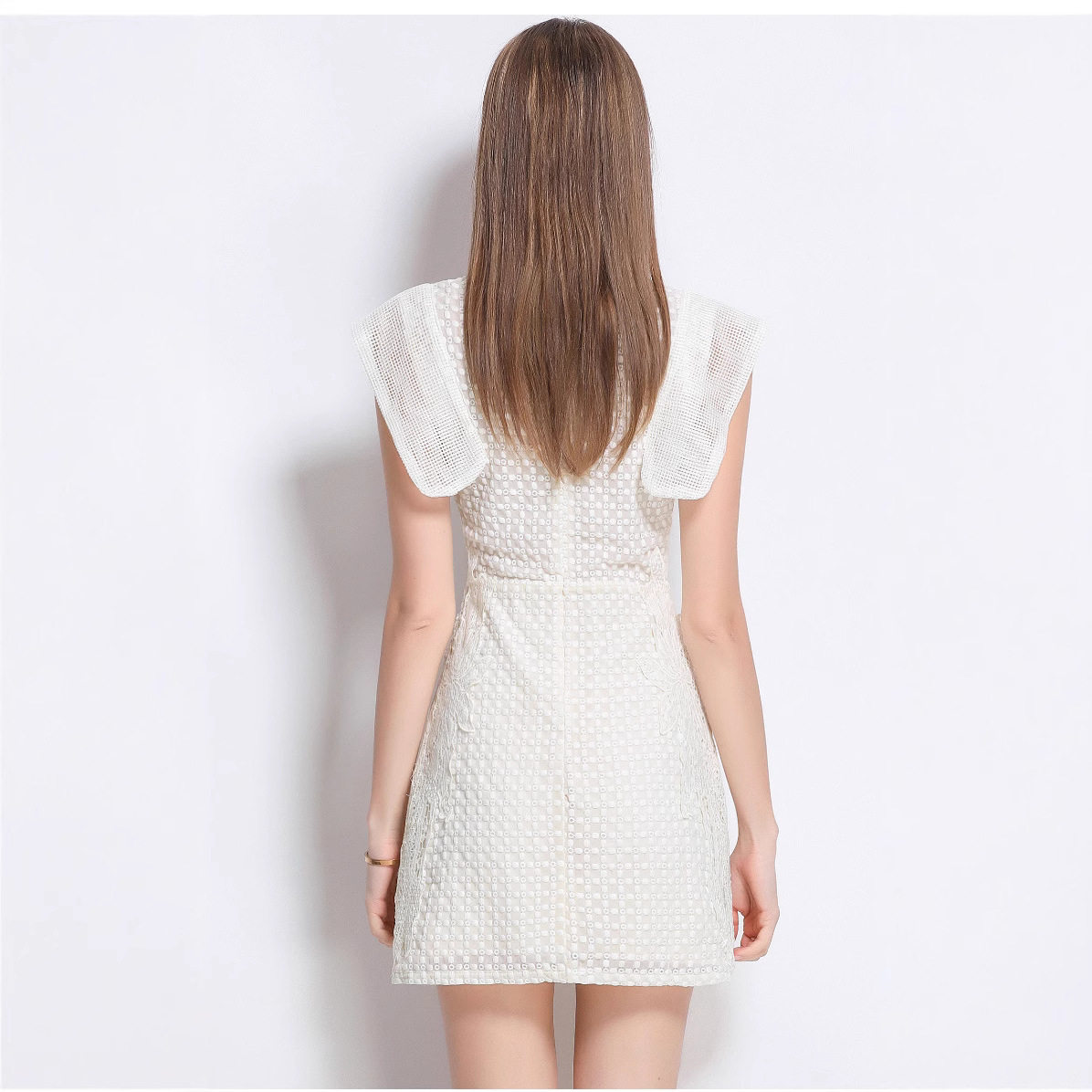 Summer Short Dress Hollow Out Breathable Fabric Sculptural Design Flowy Sleeves Casual Wear for Parties OEM
